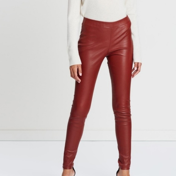 Theory Pants - Theory Adbelle Lamb Leather Leggings in Tuscan Red